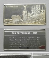 B582  1869 OLD PEPPERSASS Locomotive Franklin Mint 60g Sterling Silver Ingot