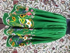 Vintage Traditional Mexican Floral & Bows Hand Embroidered Wool Skirt 119x79cms