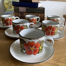 6x Retro 70s Midwinter Stonehenge Nasturtium Tea Coffee cups saucers,dishwasher 