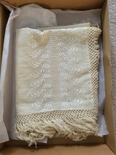 Beautiful Vintage Cream Christening or Piano Shawl Fringed 52' x 58'