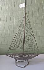 VINTAGE FREE STANDING METAL WIRE SAILBOAT SHIP SCULPTURE,  PLEASE SEE OUR PHOTOS