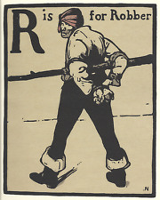 William Nicholson Woodcut Print 1898 R for Robber Alphabet Lithograph 1975