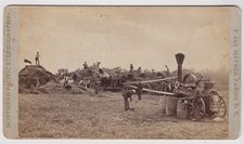 USA cabinet photo-steam engine driving wheat threshing machine, Dakota Territory
