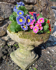 Vintage Garden  Urn / Pedestal Planter Mossy Top  Reconstituted Stone