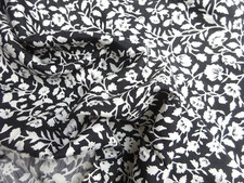 Vintage Pure Silk Dress Making Fabric Black White Floral 40"L x 42"W