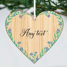 Personalised Wooden Heart Hanging Sign Plaque Floral Ornament Custom Any Message