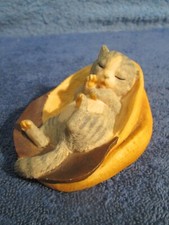 VINTAGE AYNSLEY MASTERCRAFT CAT ~Sleeping Kitten in Old Cap Figurine,1980's,sp.H