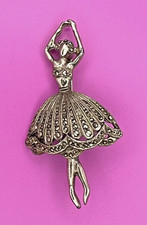 Ballerina Brooch Vintage Silver Tone Marcasite style Dance Pin 5.5cm Ballet