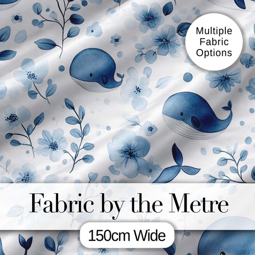 Cute blue whale - whale, floral