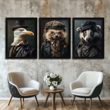 Set of 3 Peaky Blinders Gangster Prints Seagull Hedgehog Badger Print Pictures