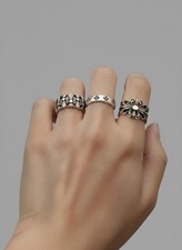 Chrome Hearts Style Cross Ring Set Adjustable Mens Women's Silver Cross Rings