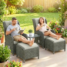 5Piece Garden Rattan Reclining
