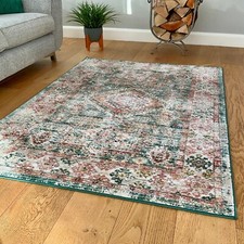 Bohemian Vintage Traditional Distressed Faded Green Rug Runner