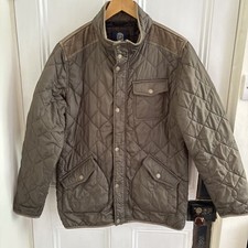 Harvey And Jones Harwood Olive Green Quilted Coat Brown Corduroy Collar Medium