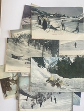 20 Winter Sports/Activities Skiing Toboggan Bobsleigh Curling Switzerland 1910’s