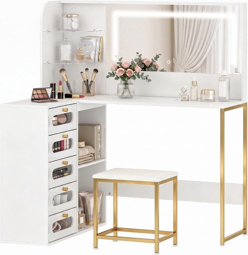 Dressing table with adjustable - table,