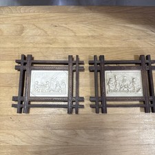 A Pair Of French Antique Bas Relief Wall Plaques In A Wooden Frame 7.25” Wide
