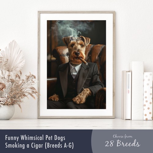 Whimsical dog smoking cigar - smoking,