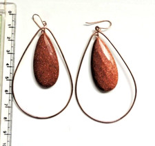 LOLA ROSE STATEMENT EARRINGS 8CM DROP 4CM SEMI PRECIOUS GOLD SANDSTONE TEARDROP