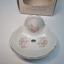 Vintage Summer Rose Floral Porcelain Diana Wall Mount Soap Dish Bathroom Cottage