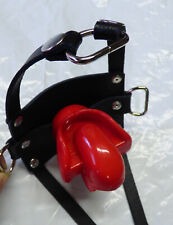 EXTREME silicone silenced mouth tongue locking gag red ballgag panel harness #M