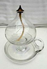 Vintage Glass oil lamp Hand blown with handle and integral drip rim base