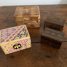 4 Small Wooden Trinket Boxes, One A Puzzle Box. Different Types Of Wood Used
