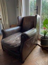 Beautiful Distressed Armchair, Vintage Brown Leather