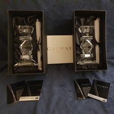 BNIB Boxed Pair Galway Living Candlesticks Crystal - Savoy 6.5" with Candles