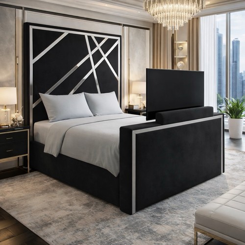 Modern plush bed frame with - tv,