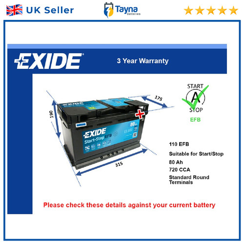 Efb car battery el800 exide - battery,