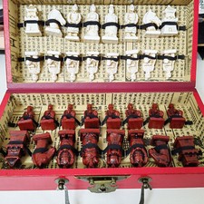 Terracotta Army Antique Chess Set Board BOX Carved Unique Vintage Collectible