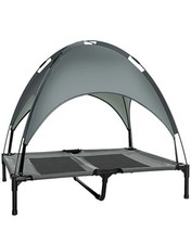 PawHut 92cm Elevated Dog Bed Cooling Raised Pet Cot UV Protection Canopy Grey