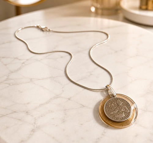 Silver tone coin pendant - silver,