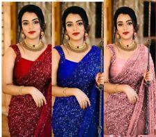 Georgette silk sequence saree indian wedding bollywood party wear designer sari