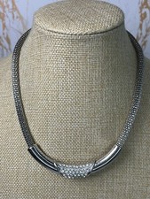 Statement Rhinestone Snake Chain Necklace Clear Barrel Pendant Silver Tone 312
