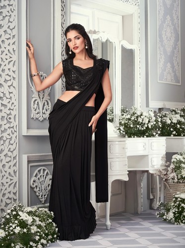 Black colour ready pleated - black,