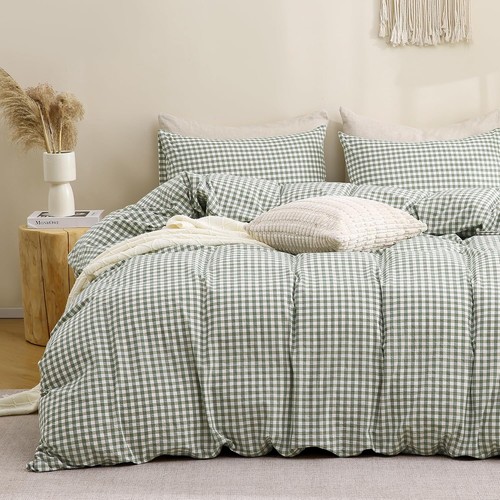 Green gingham duvet - green,