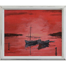 Original oil painting by Michael Rondot. Titled "Red sunset boats"