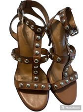 Coach Isabel Studded Sandal Saddle Brown Silver Heels Leather Women’s Sz 7B