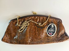 Vintage Brown Snakeskin Jane Shilton 1970s Shoulder Clutch Handbag With Tag 