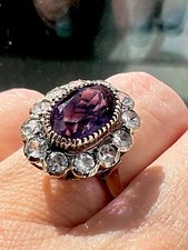 Vintage 1ct Natural Amethyst and Synthetic Diamonds Gold Ring 14ct 1960s