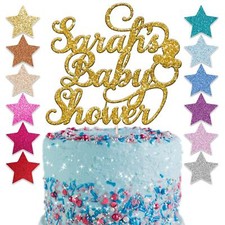 Custom Personalised Glitter Baby Shower Party Cake Toppers Decorations Gender