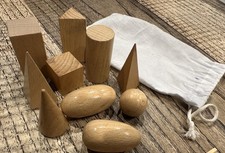 10pcs/set Kids Math Toys Wooden Geometric Shapes Solids Geometry Blocks Set BS