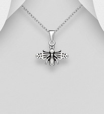 925 Sterling Silver Bee Pendant Oxidised Detail Hallmarked Jewellery Gift Bag