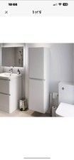 White Gloss Wall Hung Tall Bathroom Storage Cabinet 1400 x 400mm Modern Storage