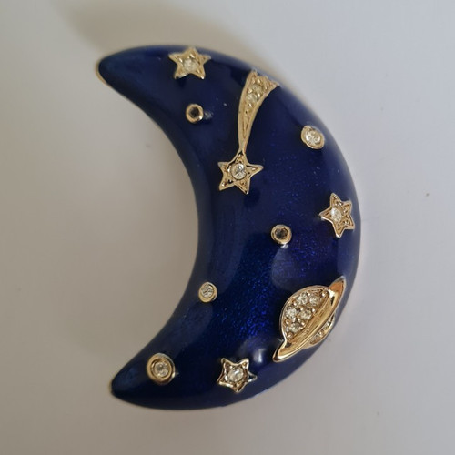 Enamel crescent moon brooch - enamel,