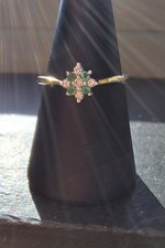 Pretty Emerald & Diamond Small Cluster Ring Vintage 9ct Gold Very Gd Cond Size L