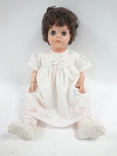 Vintage 1960s Large Baby Doll with White Dress and Curly Hair 25in Collectible