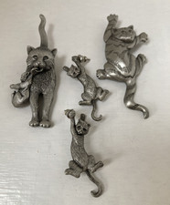 Vintage  JJ Jonette Cat Brooches and Earrings  Articulated Pewter Signed .